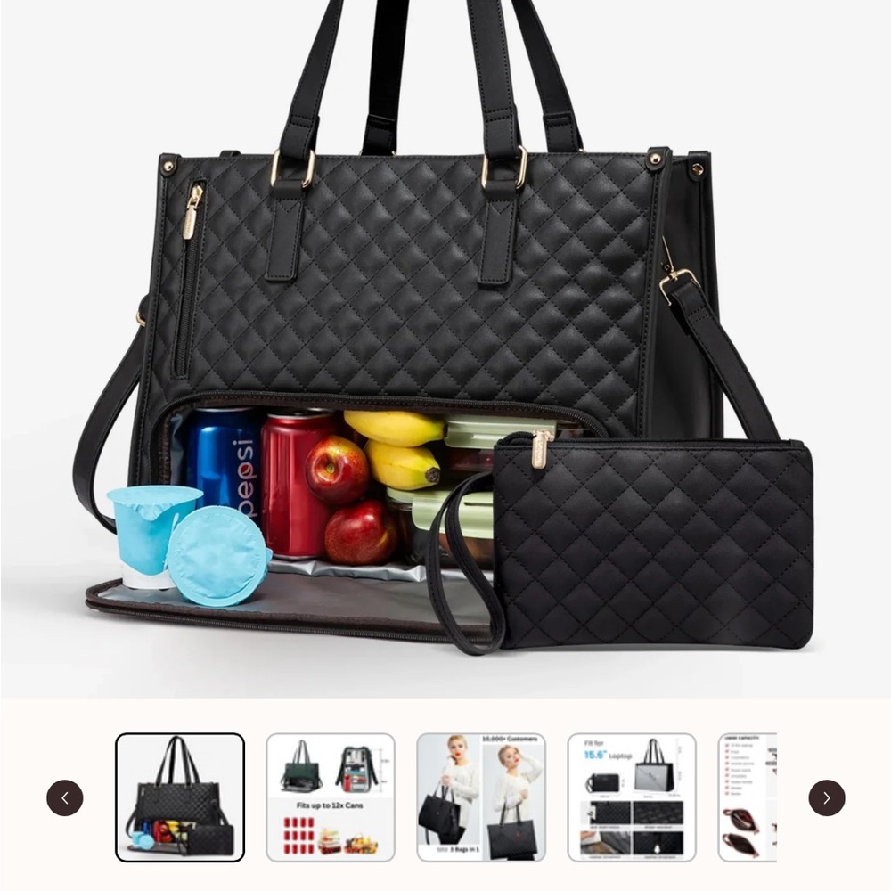 NWT Luhxe Chic Black Quilted Tote Bag with Matching Pouch 3-in-1